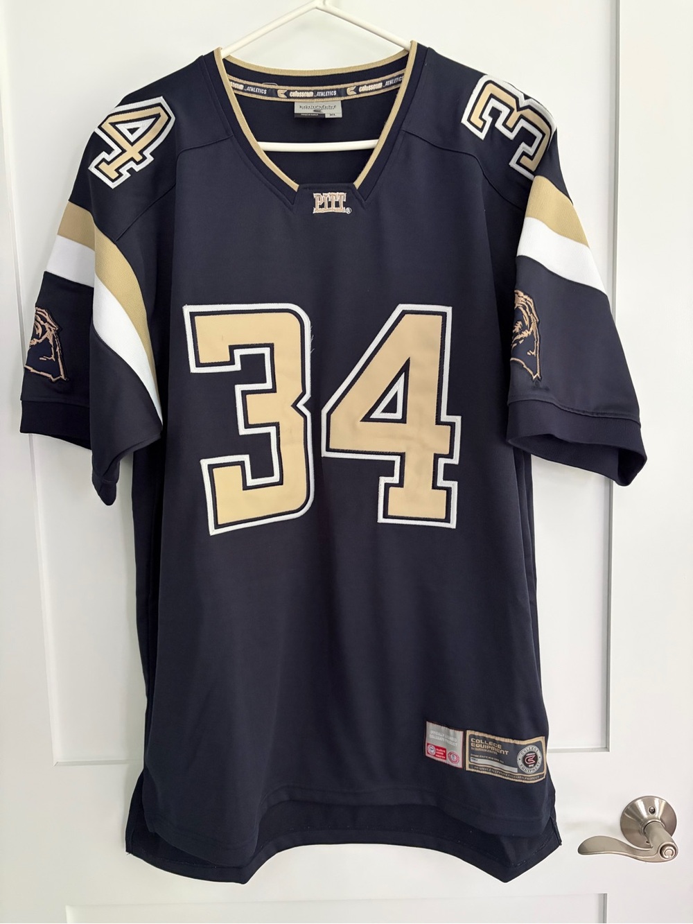 Men's Navy and Gold Pittsburgh Panthers Football Jersey Shirt XL